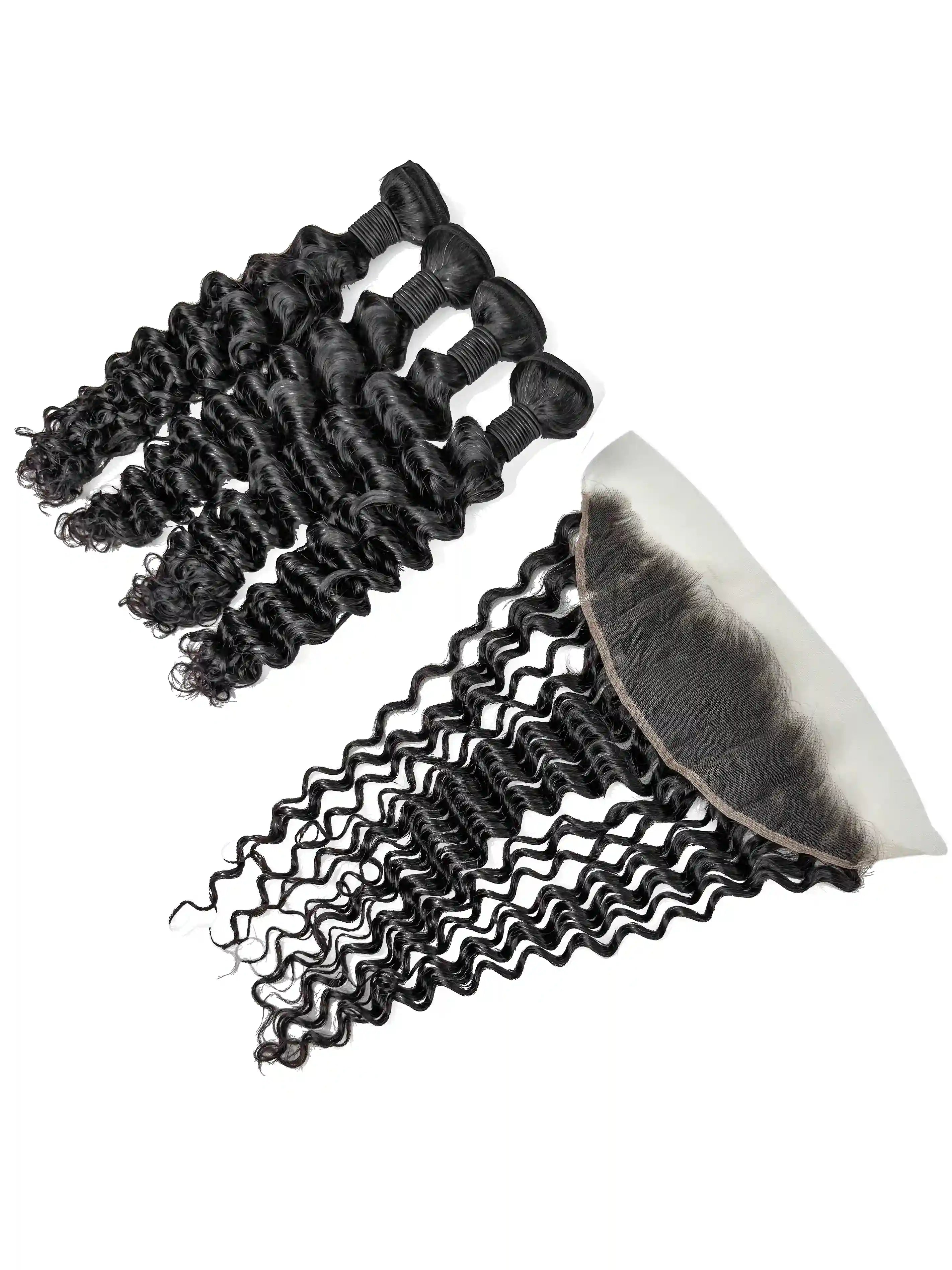 Deep Wave 4PCS Bundles & 1PC 13x4 Lace Frontal | Transparent & HD Lace | 100% Human Hair | Top Virgin Hair