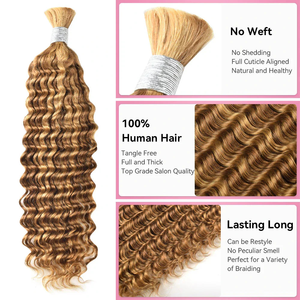 #P27/30 Deep Wave Hair Bulk | For Braiding | 100% Human Hair | BORUIHAIR