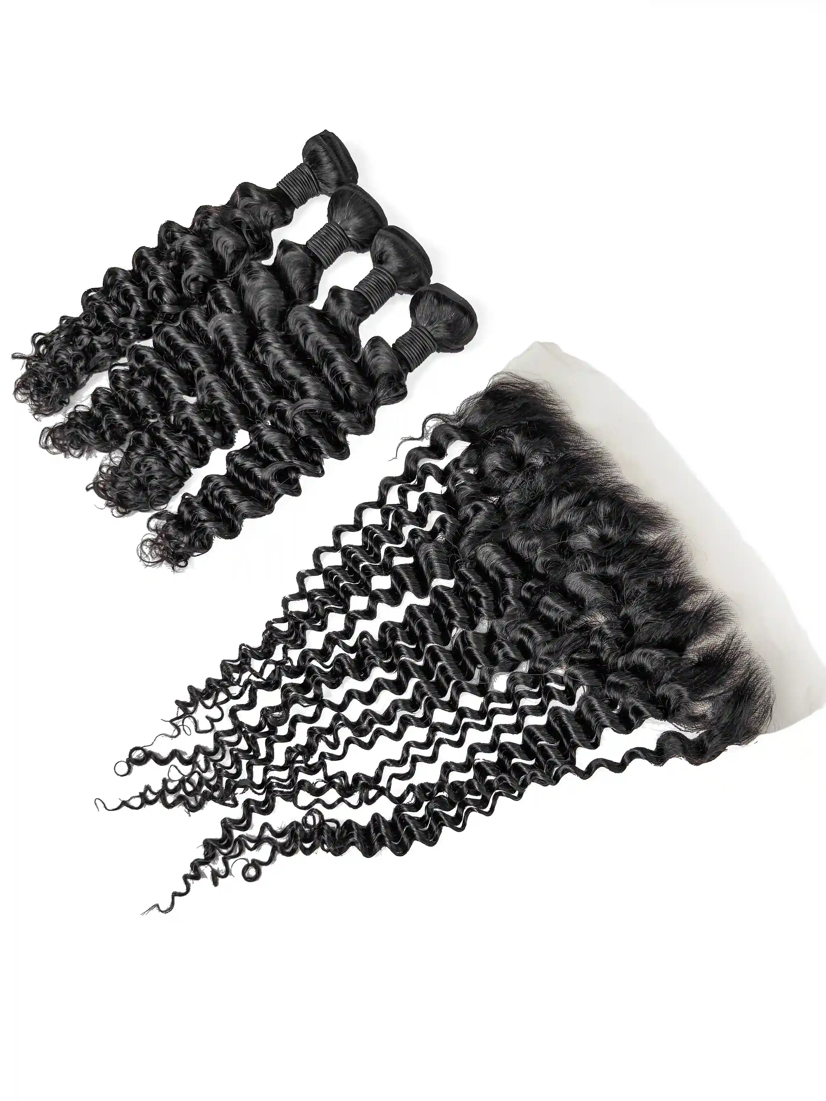 Deep Wave 4PCS Bundles & 1PC 13x6 Lace Frontal | Transparent & HD Lace | 100% Human Hair | Top Virgin Hair