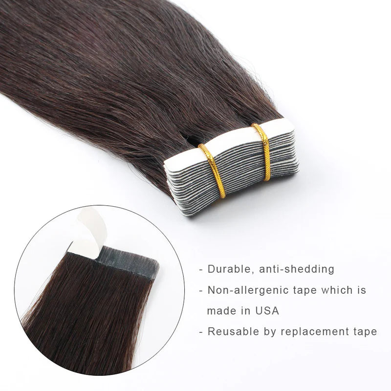 #2 Straight Tape in Hair  Extensions 20pcs 50g/pack Seamless Skin Weft Hair | 100% Human Hair | BORUIHAIR