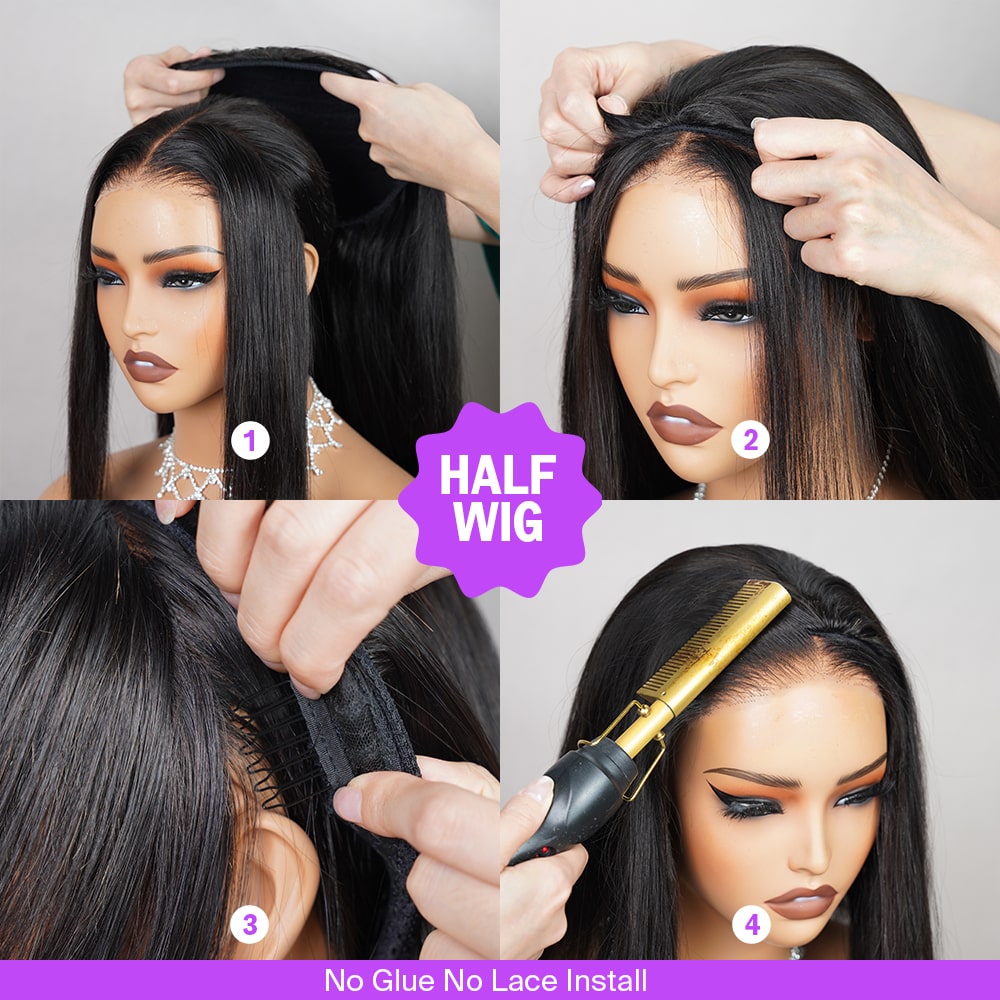 Straight | Virgin Hair | Wear & Go Half Wig | 3 In 1 Wig No Glue Half Wig | 100% Human Hair