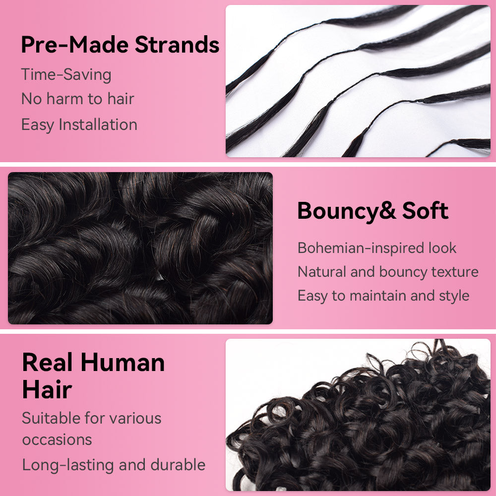 Italian Curly Crochet Human Hair Pre Loop Extensions BORUIHAIR