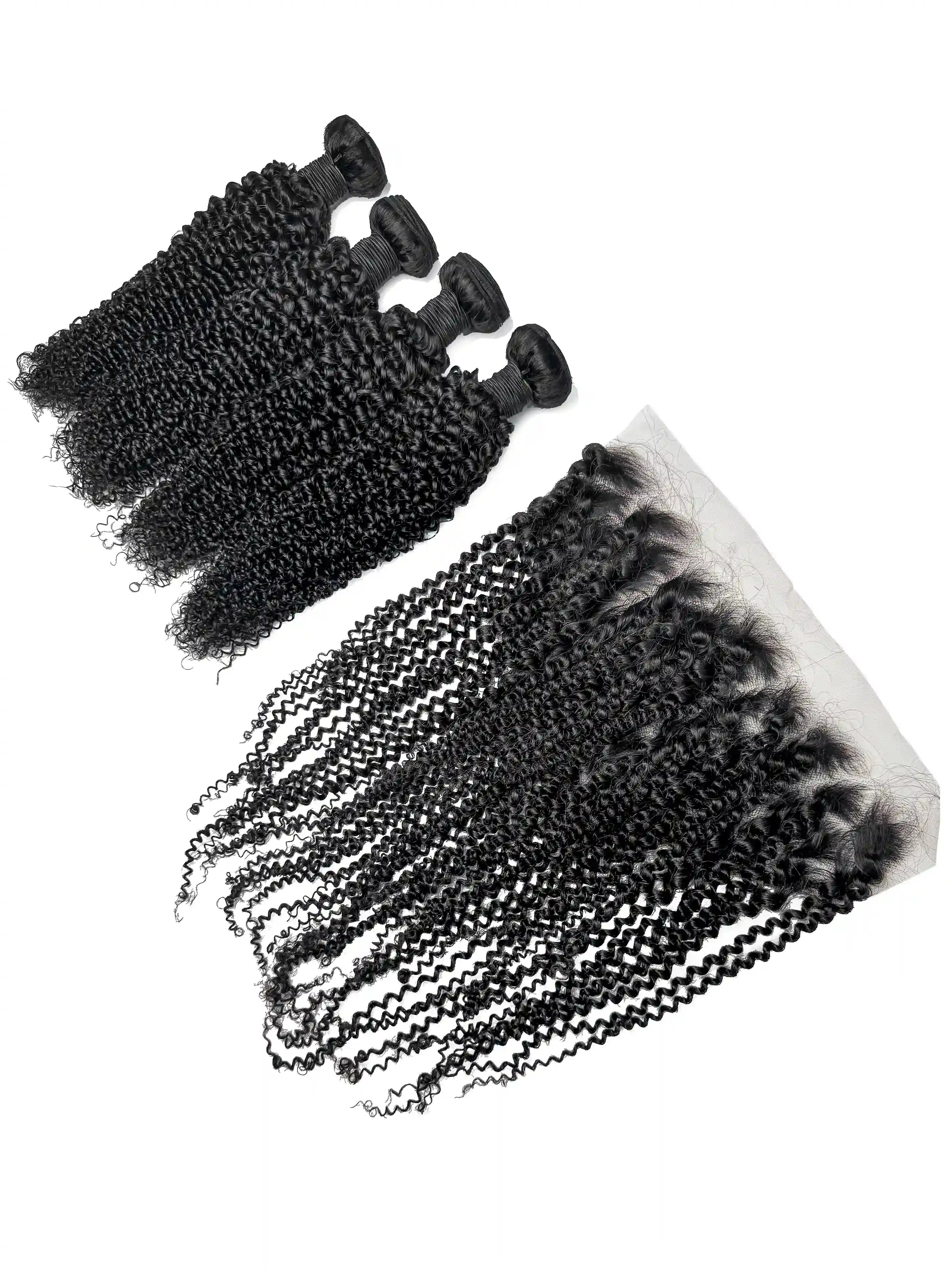 Kinky Curly 4PCS Bundles & 1PC 13x6 Lace Frontal | Transparent & HD Lace | 100% Human Hair | Top Virgin Hair