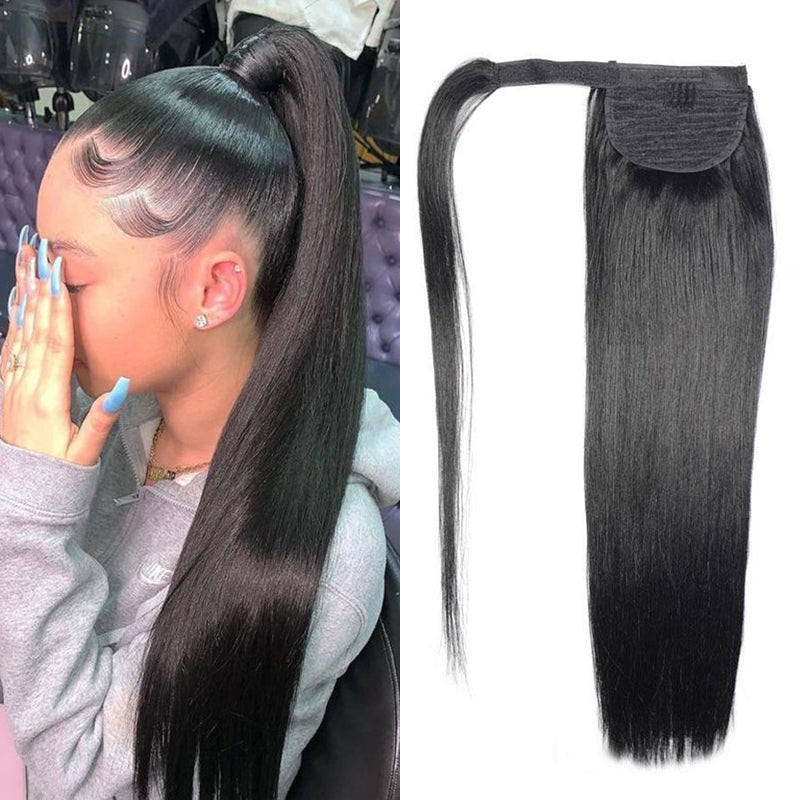 Straight 12A Warp Around Ponytails 100% Human Hair Ponytails