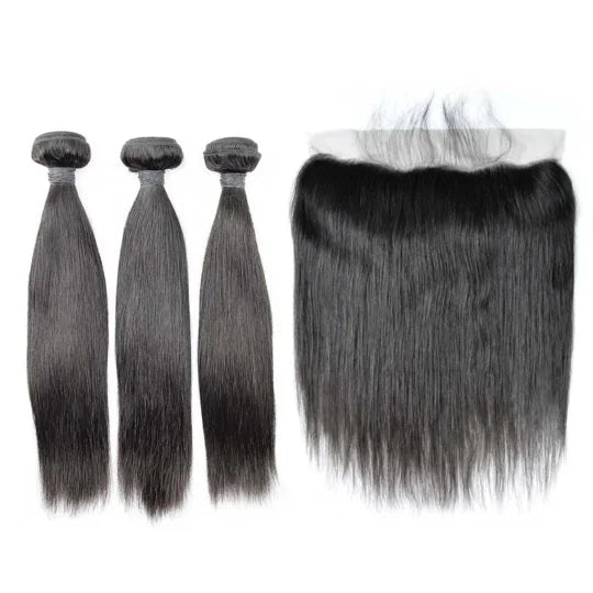 Straight 3PCS Bundles & 1PC 13x4 Lace Frontal | Transparent & HD Lace | 100% Human Hair | Top Virgin Hair