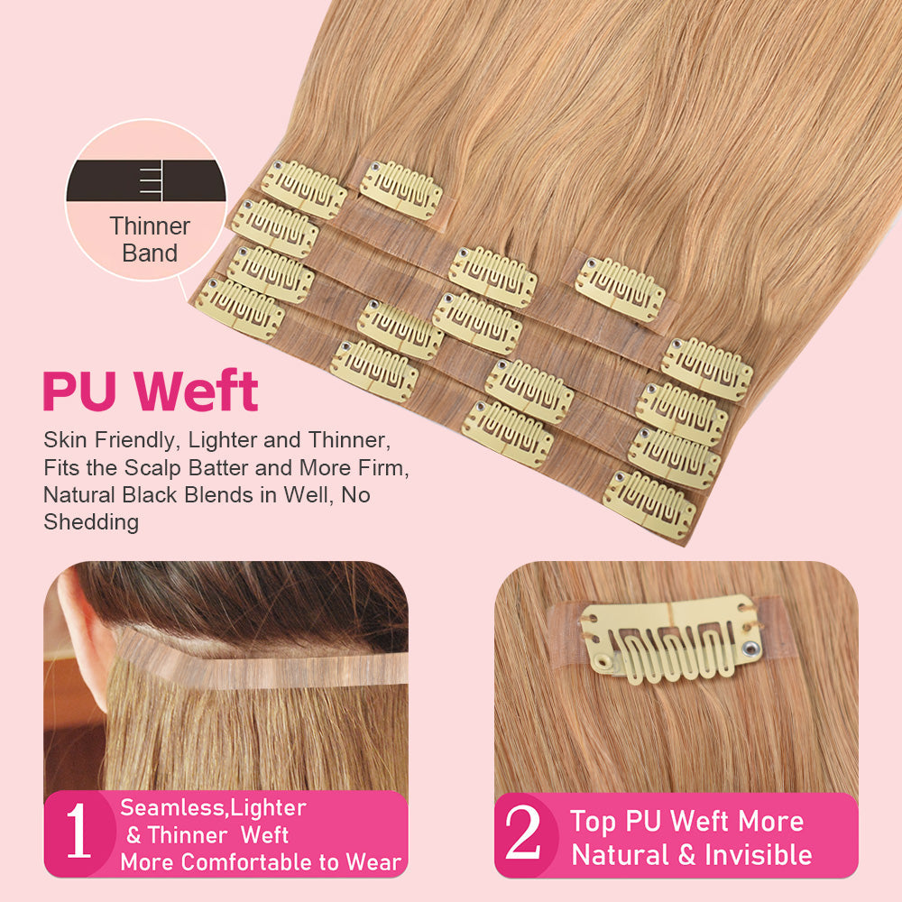 #18 Straight | Clip in Hair | 6Pcs 100g | PU Seamless Clip ins | Extensions Real Human Hair | boruihair