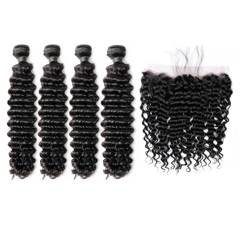 Deep Wave 4PCS Bundles & 1PC Closure or Frontal – 5x5, 13x4 & 13x6 | 100% Human Hair | HD Lace Wig | Boruihair