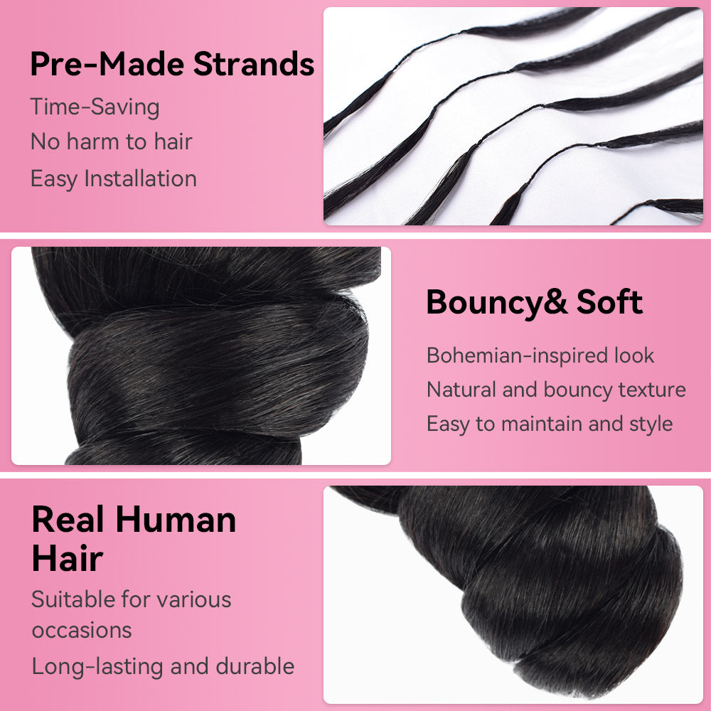 Loose Wave Crochet Human Hair Pre Loop Extensions BORUIHAIR