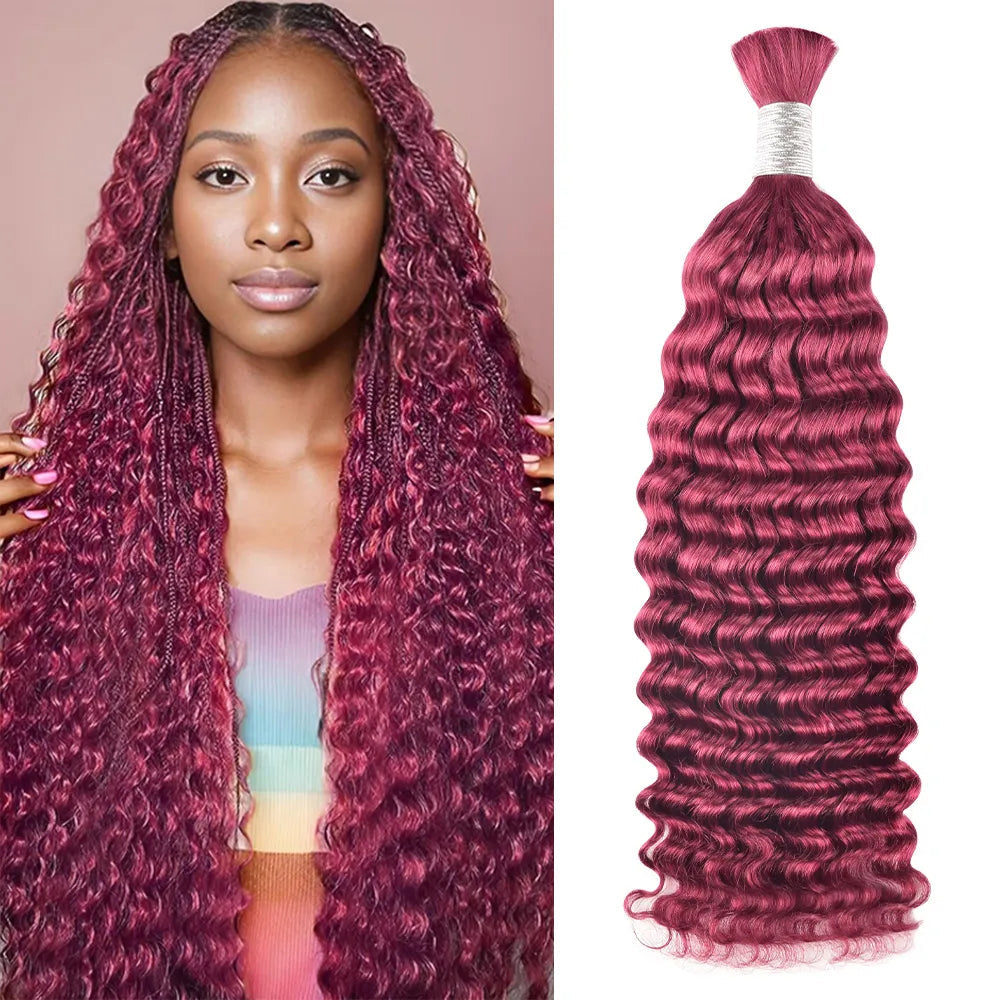 #Pink Deep Wave Hair Bulk | For Braiding | 100% Human Hair | BORUIHAIR