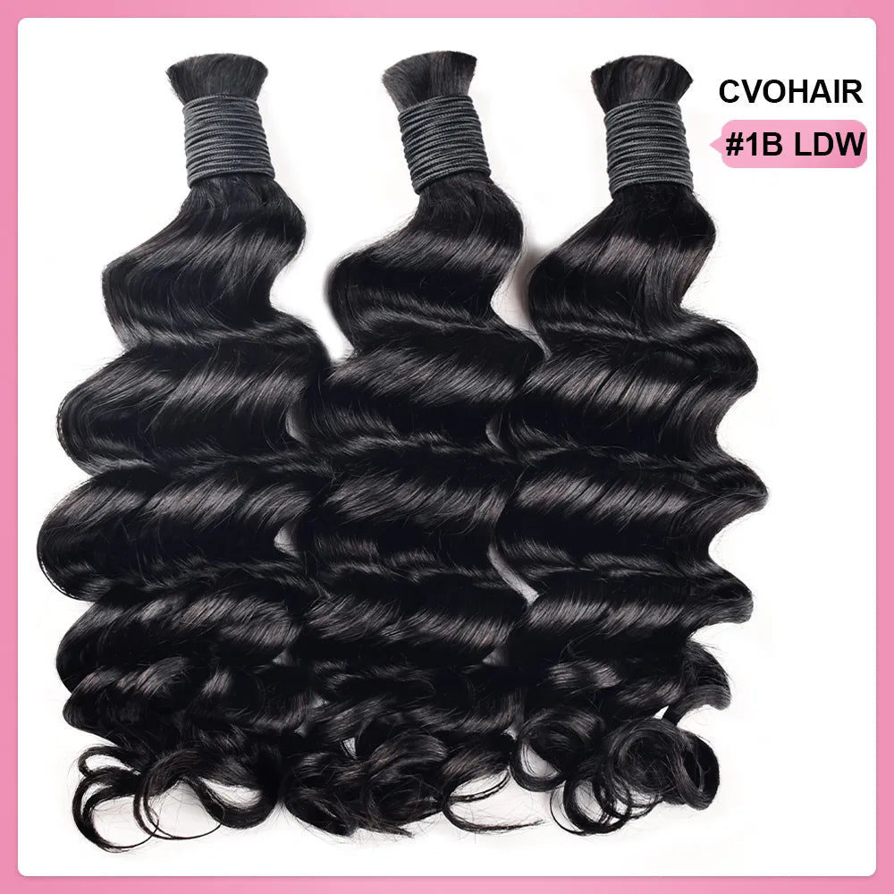 #1B Natural Black Loose Deep Wave Hair Bulk | Boho Braids | 100% Human Hair | BORUIHAIR