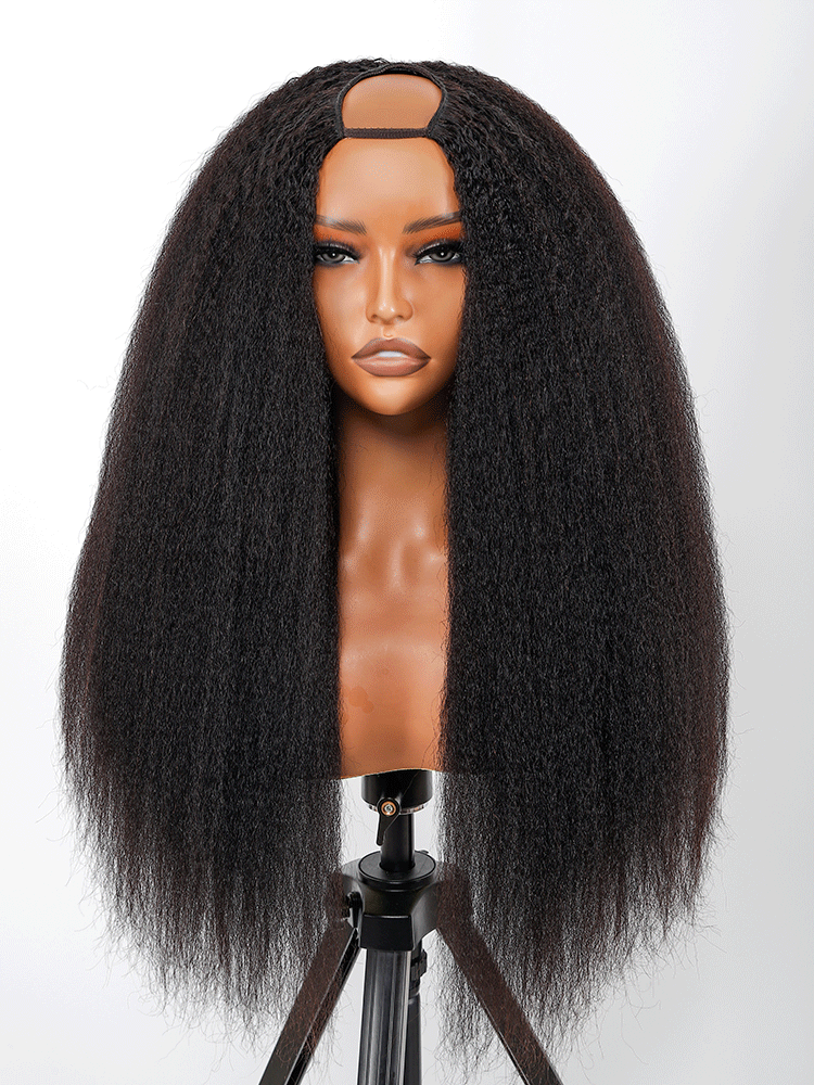 250% Density Boruihair Kinky Straight Glueless Pre‐Plucked Human Hair Wigs| V‐Part & U‐Part Options | 100% Human Hair