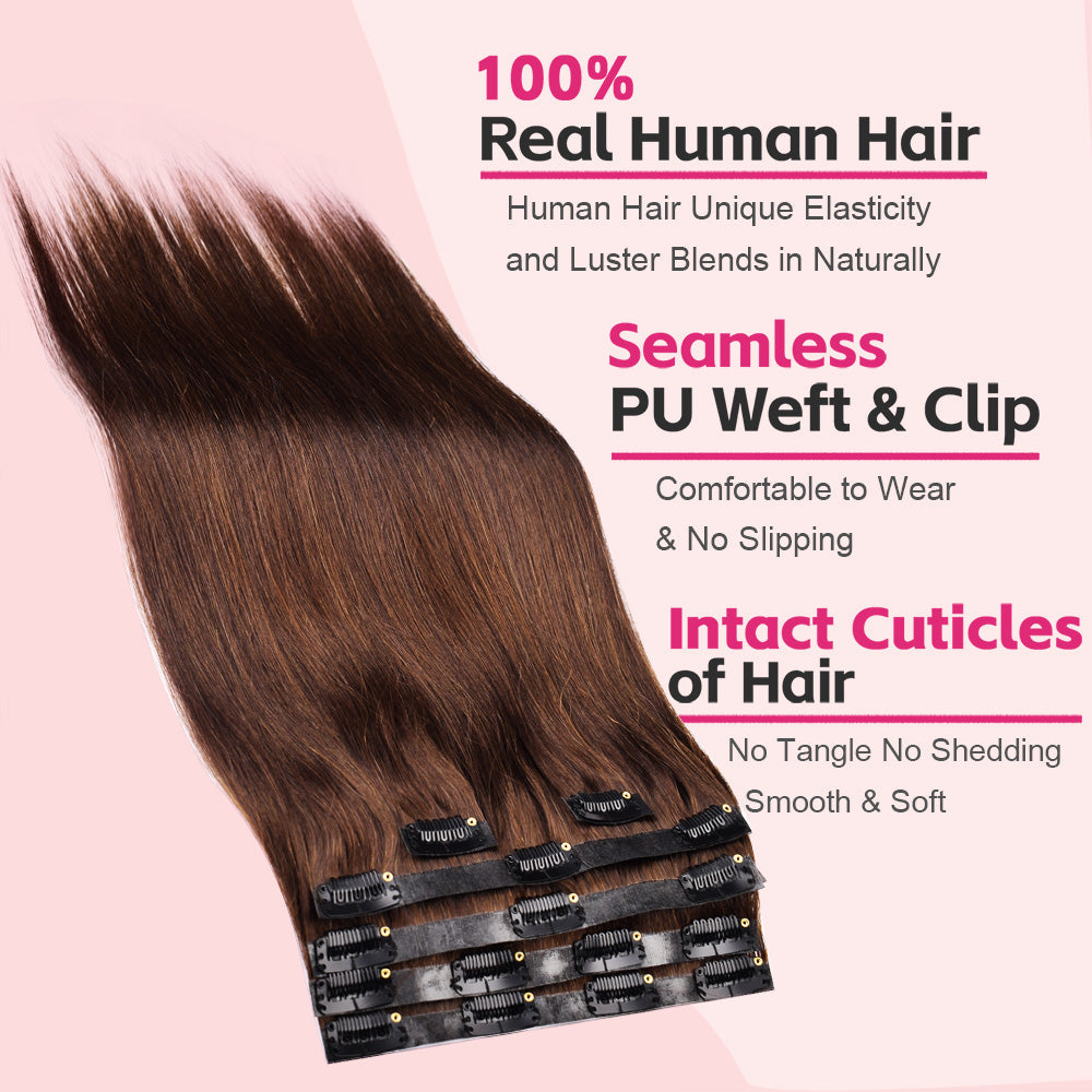 #3 Straight | Clip in Hair | 6Pcs 100g | PU Seamless Clip ins | Extensions Real Human Hair | boruihair