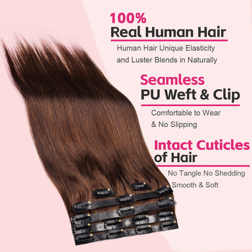 #3 Straight | Clip in Hair | 6Pcs 100g | PU Seamless Clip ins | Extensions Real Human Hair | boruihair