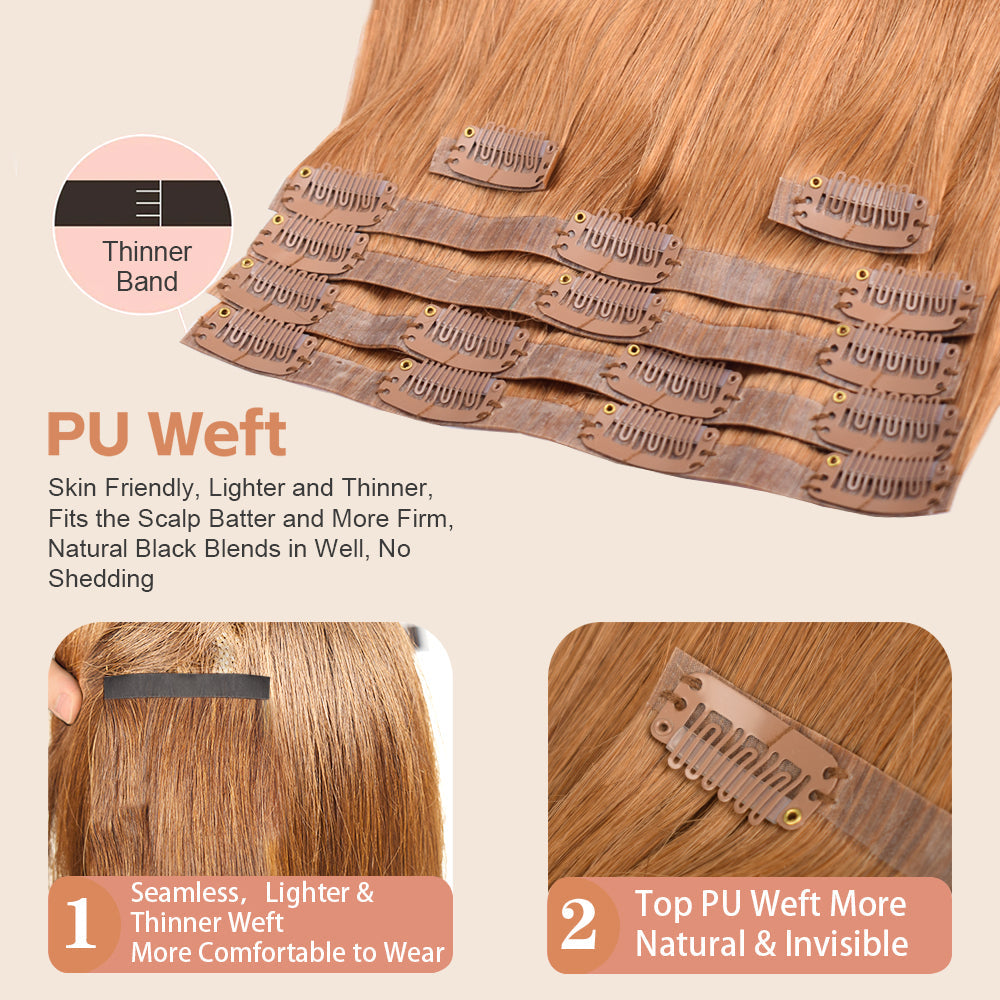 #8 Straight |6Pcs 100g | PU Seamless Clip ins Hair | 100% Human Hair | boruihair