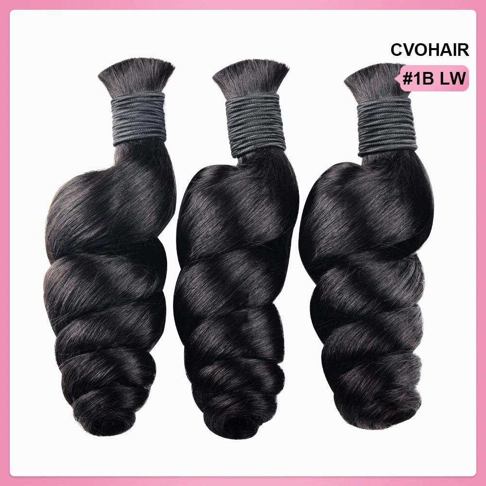 #1B Natural Black Loose Wave Hair Bulk | Boho Braids | 100% Human Hair | BORUIHAIR