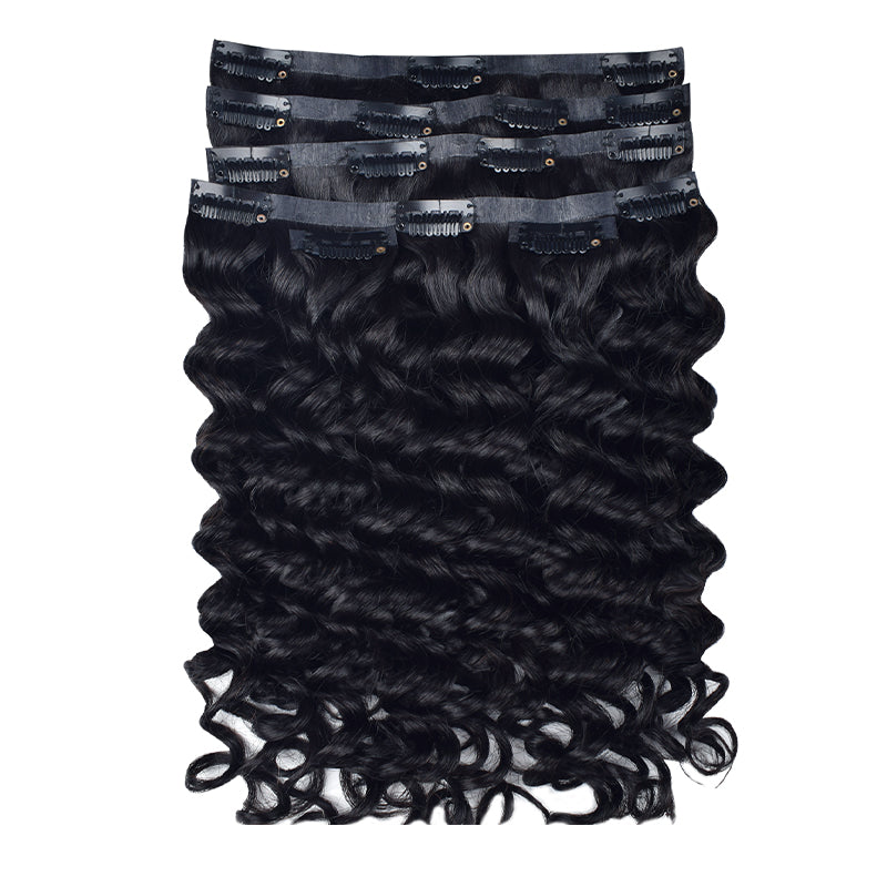 #1B Deep Wave | 6Pcs 100g | PU Seamless Clip ins Hair | 100% Human Hair | boruihair