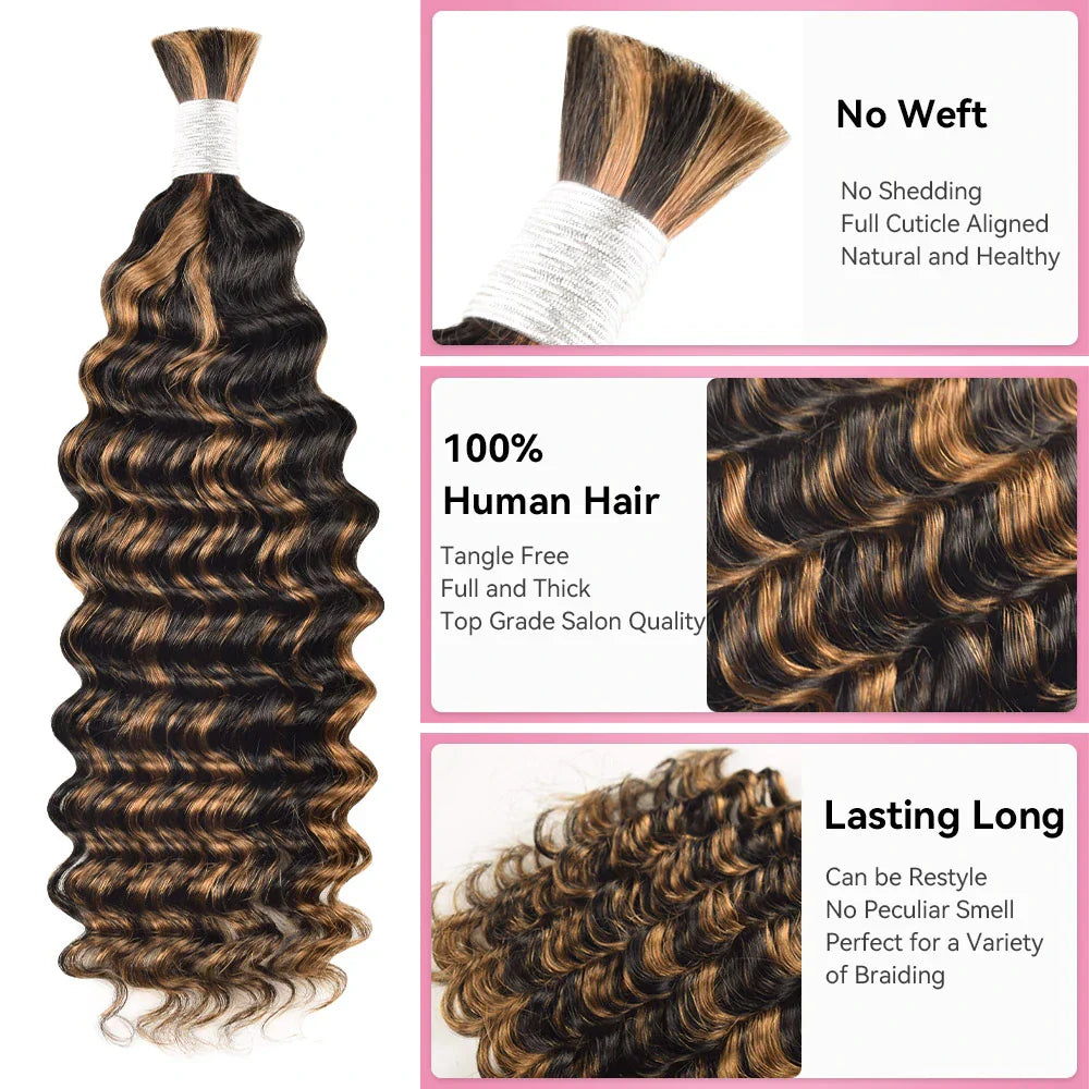 #1B/30 Deep Wave Hair Bulk | Bohemian | For Braiding | 100% Human Hair | BORUIHAIR