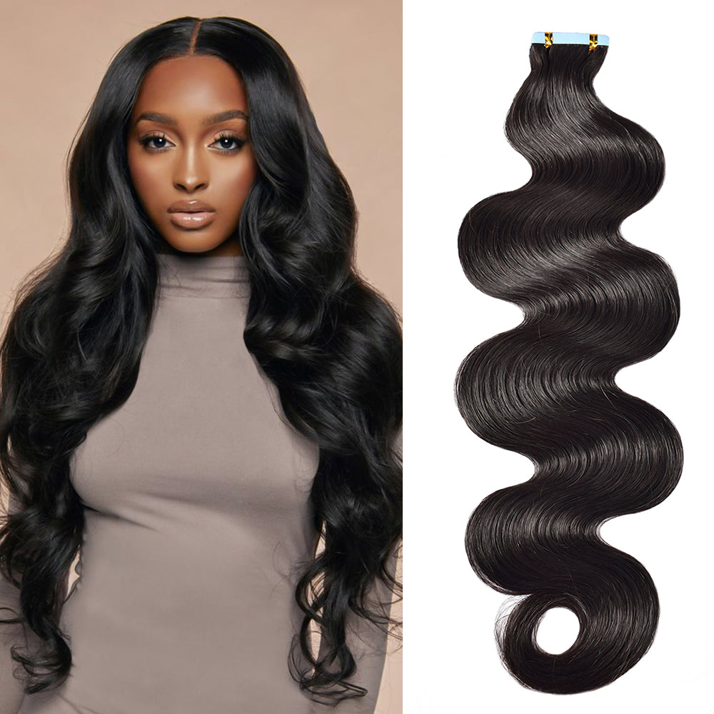 #1B Body Wave Tape in Hair  Extensions 20pcs 50g/pack Seamless Skin Weft Hair | 100% Human Hair | BORUIHAIR