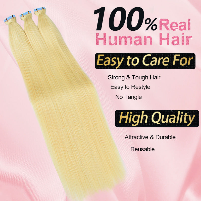 #613 Blonde Tape in Hair  Extensions 20pcs 50g/pack Seamless Skin Weft Hair | 100% Human Hair | BORUIHAIR