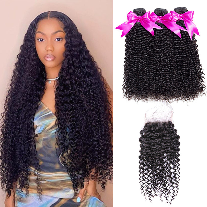 Kinky Curly 3PCS Bundles & 1PC Closure or Frontal – 5x5, 13x4 & 13x6 | 100% Human Hair | Transparent Lace Wig | Boruihair