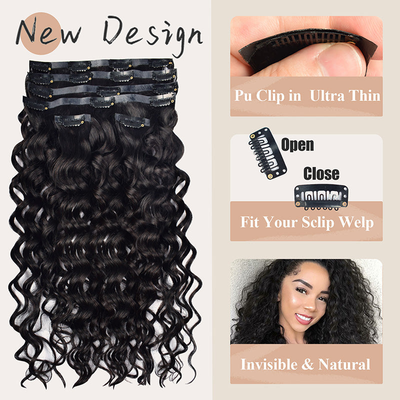 #1B Italian Curly |6Pcs 100g | PU Seamless Clip ins Hair | 100% Human Hair | boruihair
