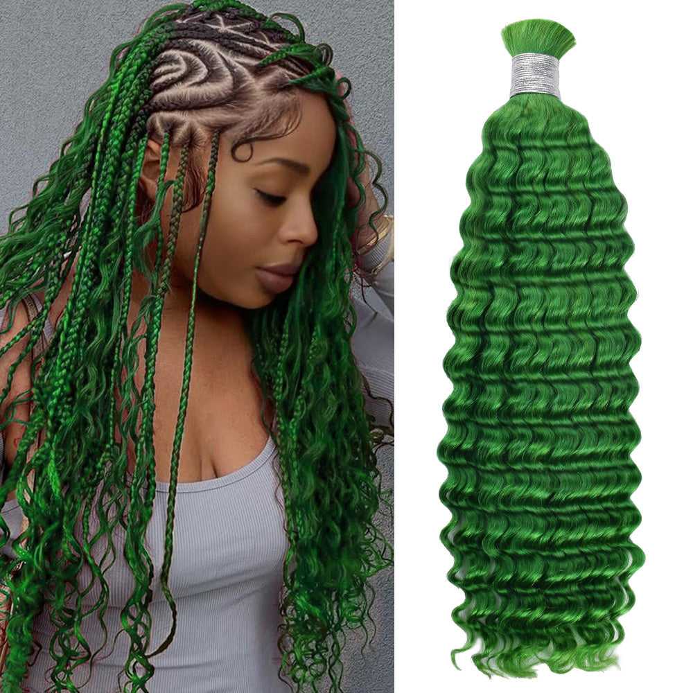 Green Deep Wave Hair Bulk | Customized Boho Braids | No Weft | 100% Human Hair | BORUIHAIR