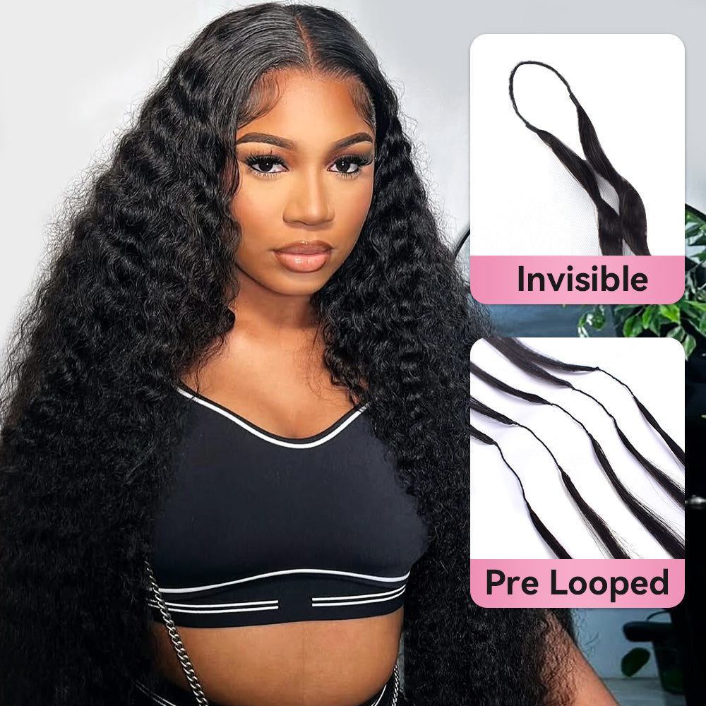 Deep Wave Crochet Human Hair Pre Loop Extensions BORUIHAIR