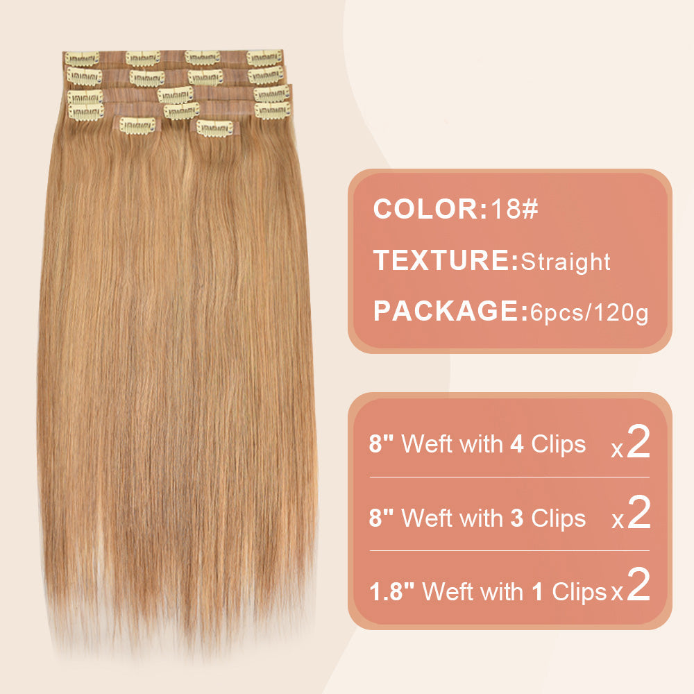 #18 Straight | Clip in Hair | 6Pcs 100g | PU Seamless Clip ins | Extensions Real Human Hair | boruihair