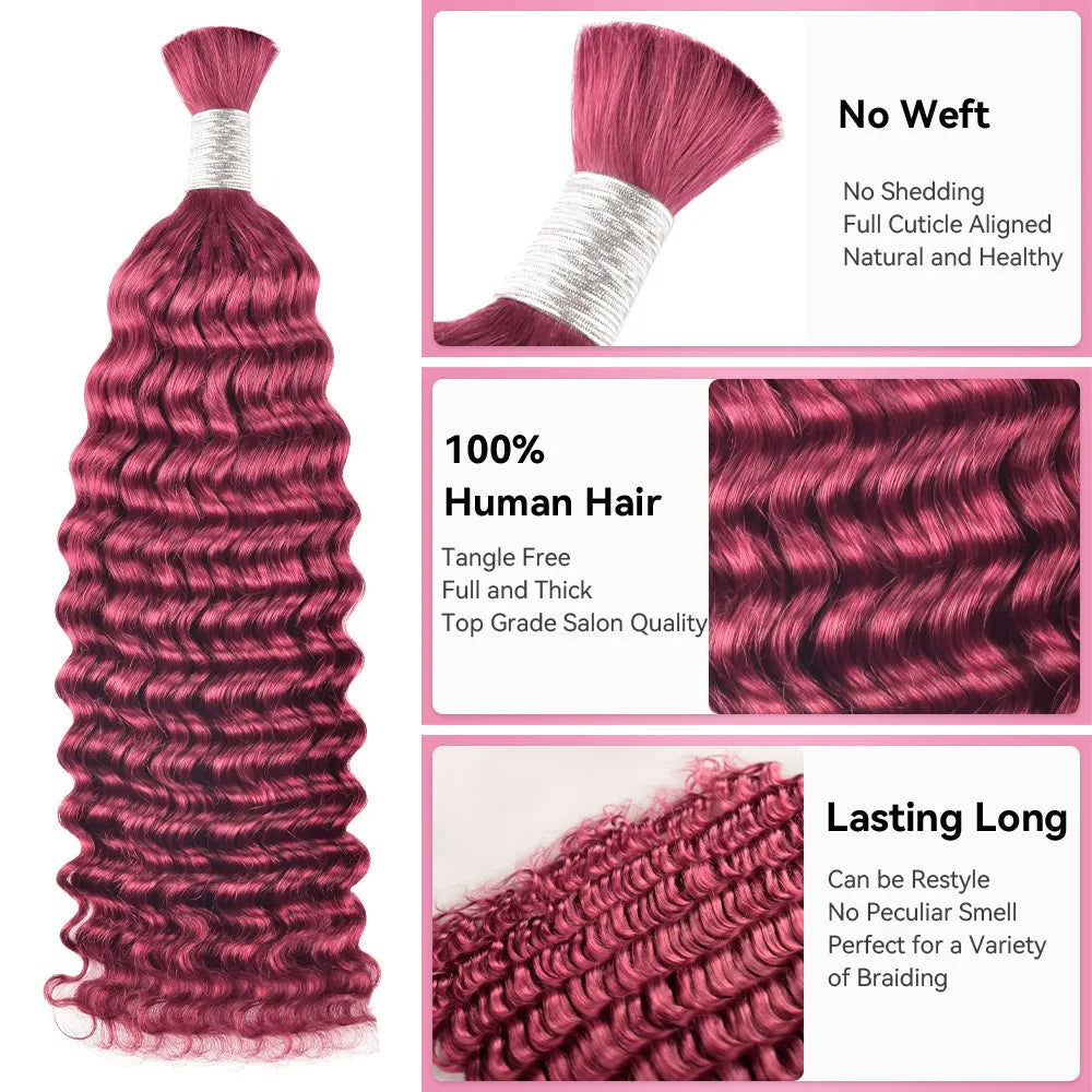 #Pink Deep Wave Hair Bulk | For Braiding | 100% Human Hair | BORUIHAIR