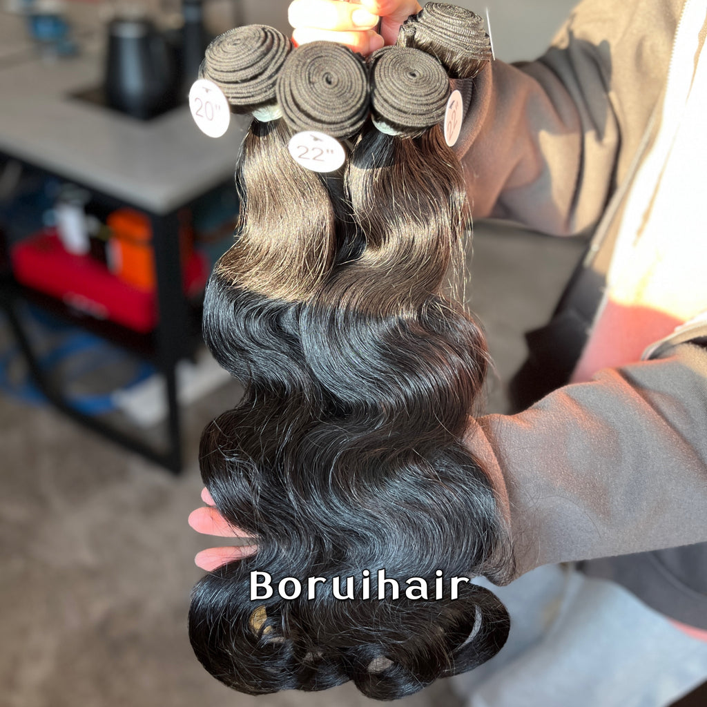 Body Wave 4PCS Bundles & 1PC Closure or Frontal – 5x5, 13x4 & 13x6 | 100% Human Hair | Transparent Lace Wig | Boruihair
