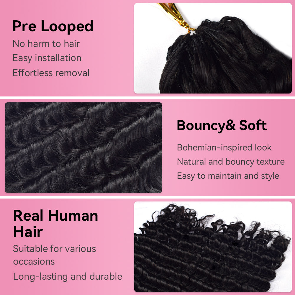 Deep Wave Crochet Human Hair Pre Loop Extensions BORUIHAIR