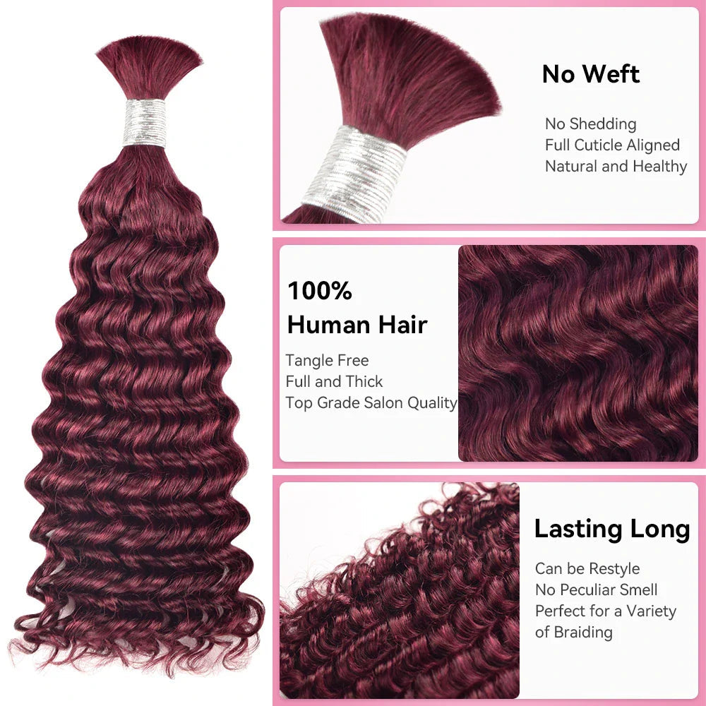 #BUG Burgundy Red Best Human Hair For Boho Braids BORUIHAIR