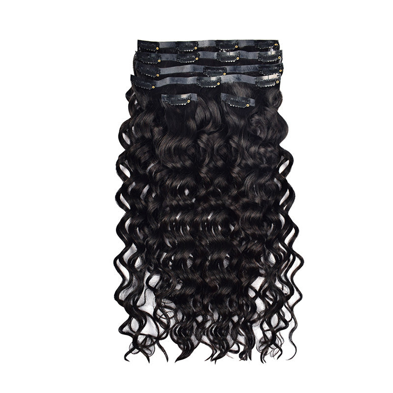 #1B Italian Curly |6Pcs 100g | PU Seamless Clip ins Hair | 100% Human Hair | boruihair