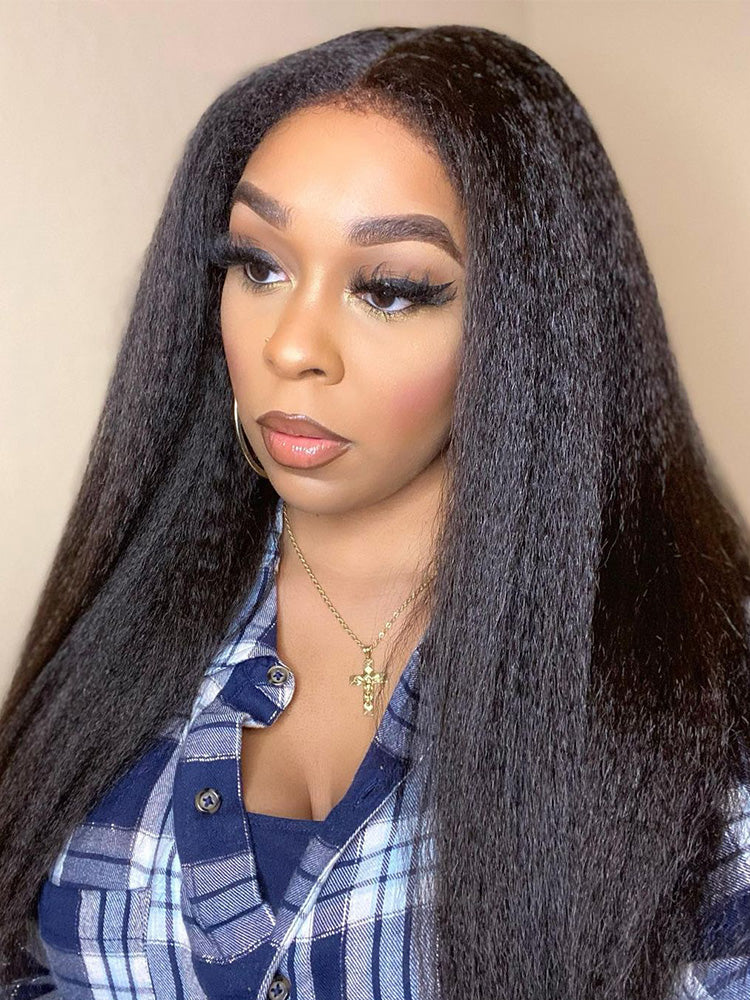 250% Density Boruihair Kinky Straight Glueless Pre‐Plucked Human Hair Wigs| V‐Part & U‐Part Options | 100% Human Hair
