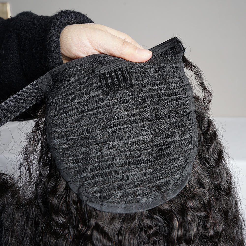 Kinky Straight 12A Warp Around Ponytails 100% Human Hair Ponytails