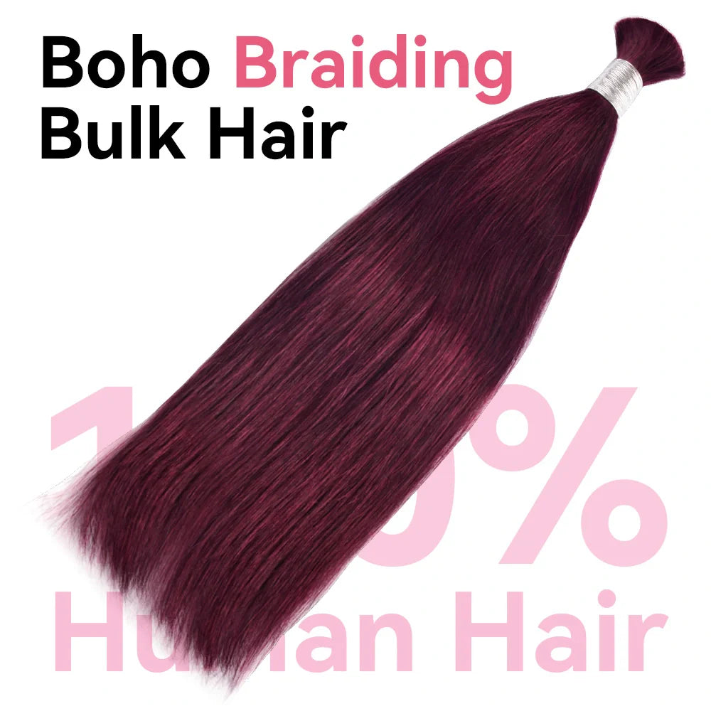#99J Straight Hair Bulk | Boho Braids | No Weft | 100% Human Hair | BORUIHAIR