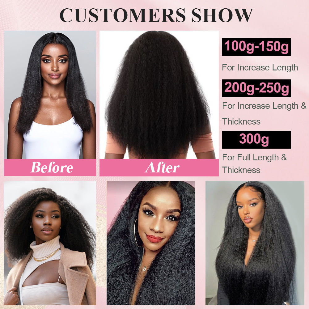 #1B Kinky Straight Tape in Hair Extensions 20pcs 50g/pack Seamless Skin Weft Hair | 100% Human Hair | BORUIHAIR