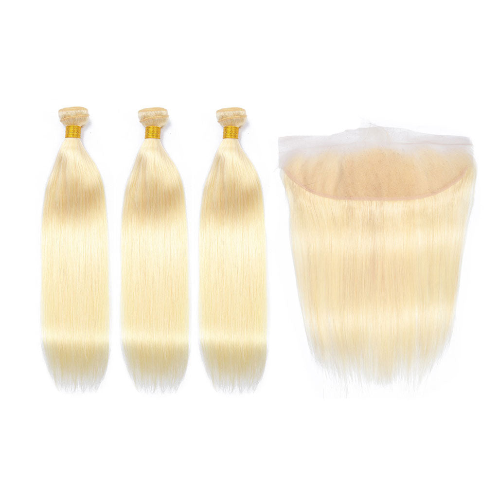 12A 3PCS + 13X4/13X6 Transparent Lace Frontal Straight #613 Bundles With Transparent Lace Frontal