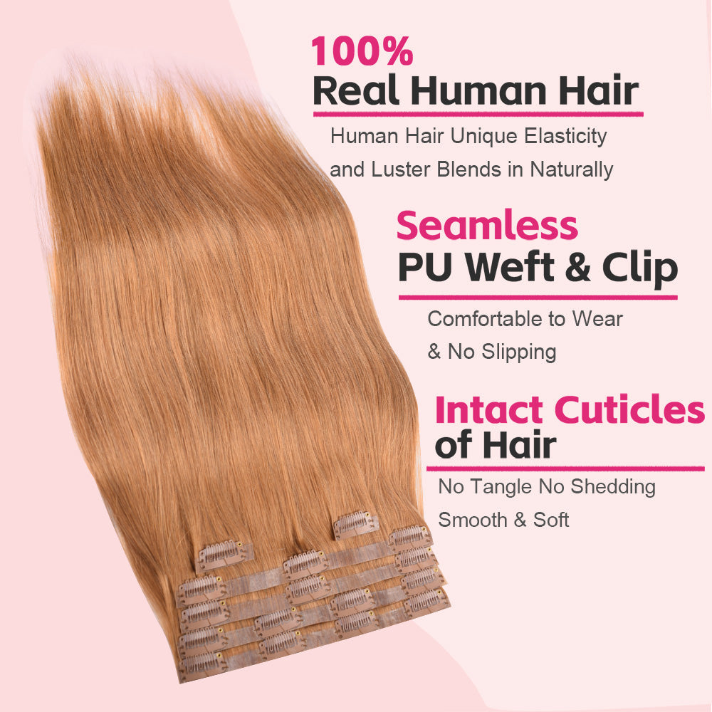 #8 Straight |6Pcs 100g | PU Seamless Clip ins Hair | 100% Human Hair | boruihair