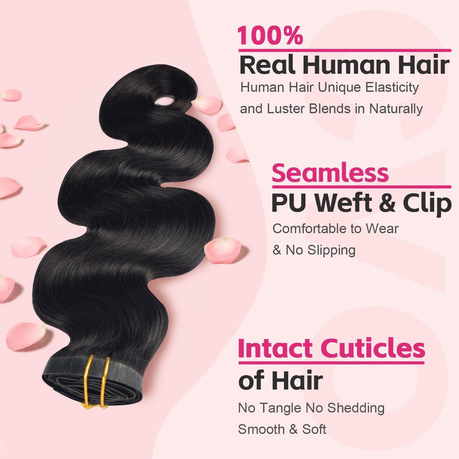 #1B 6Pcs Body Wave | PU Seamless Clip ins | Extensions Real Human Hair | boruihair