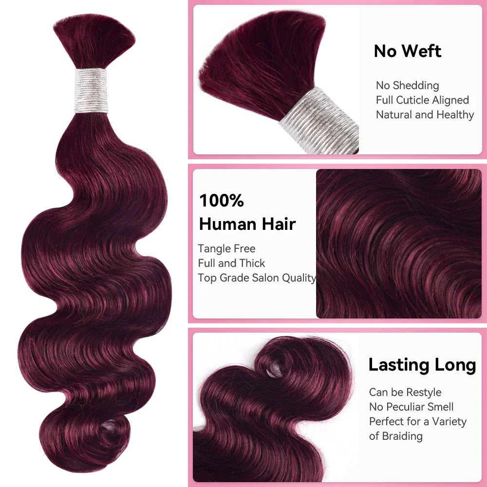 #99J Body Wave Hair Bulk | For Braiding | 100% Human Hair | BORUIHAIR