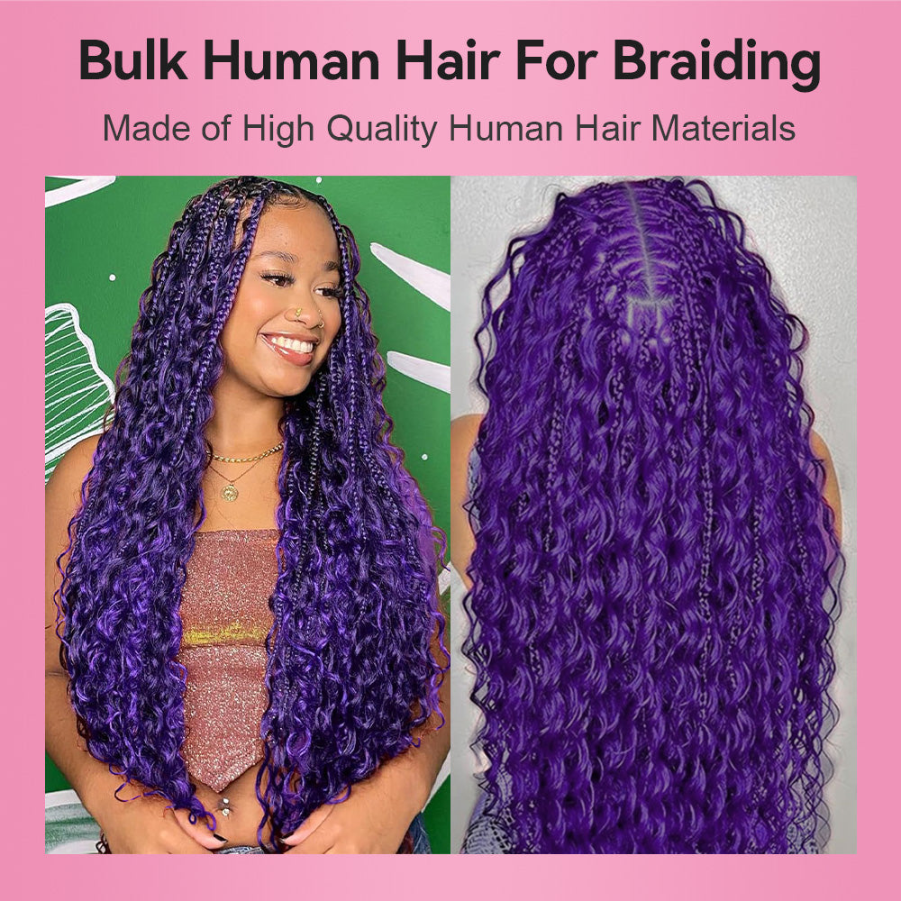 Purple Customized Boho Braids Deep Wave Hair Bulk | Boho Braids | No Weft | 100% Human Hair | BORUIHAIR