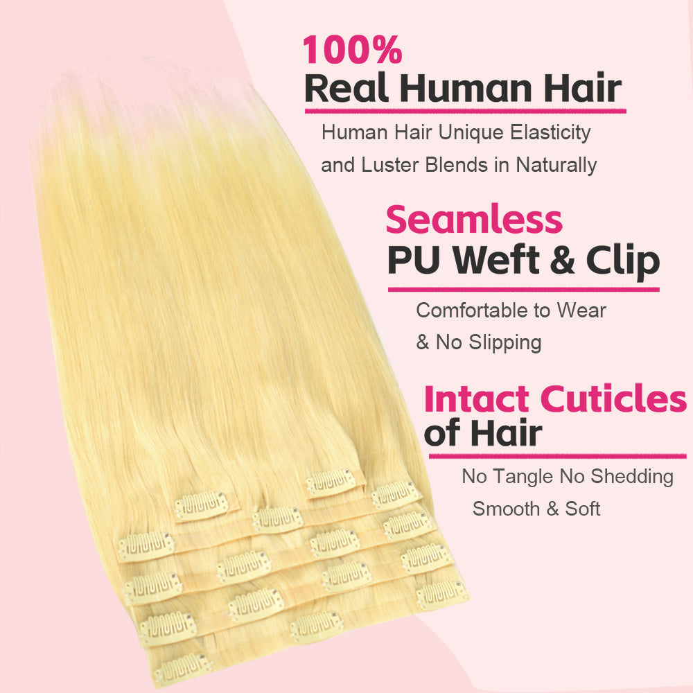 #613 Straight | Clip in Hair | 6Pcs 100g | PU Seamless Clip ins | Extensions Real Human Hair | boruihair