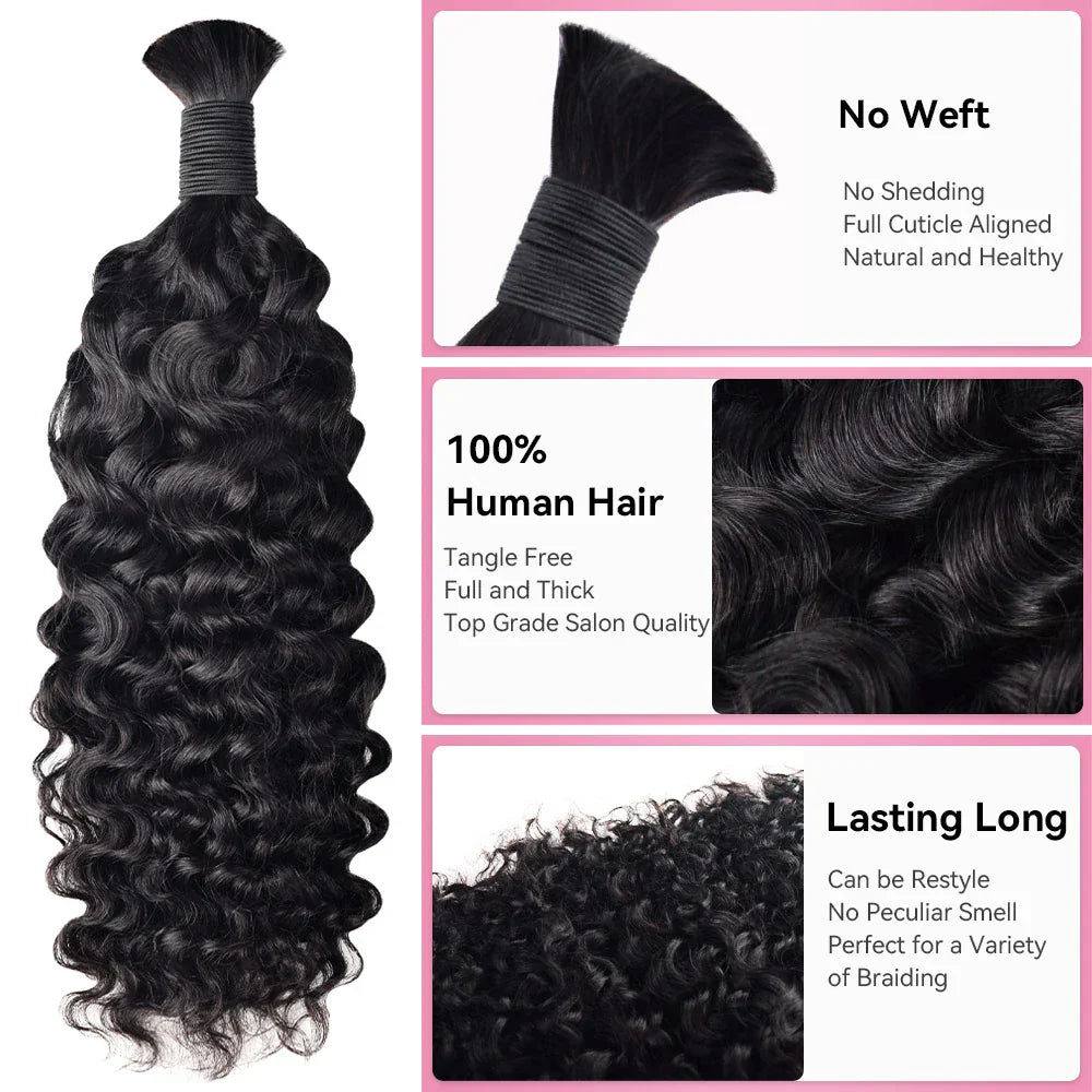 #1B Natural Black Boho Braids Burmese Curly No Weft Bulk Hair for Human Hair BORUIHAIR