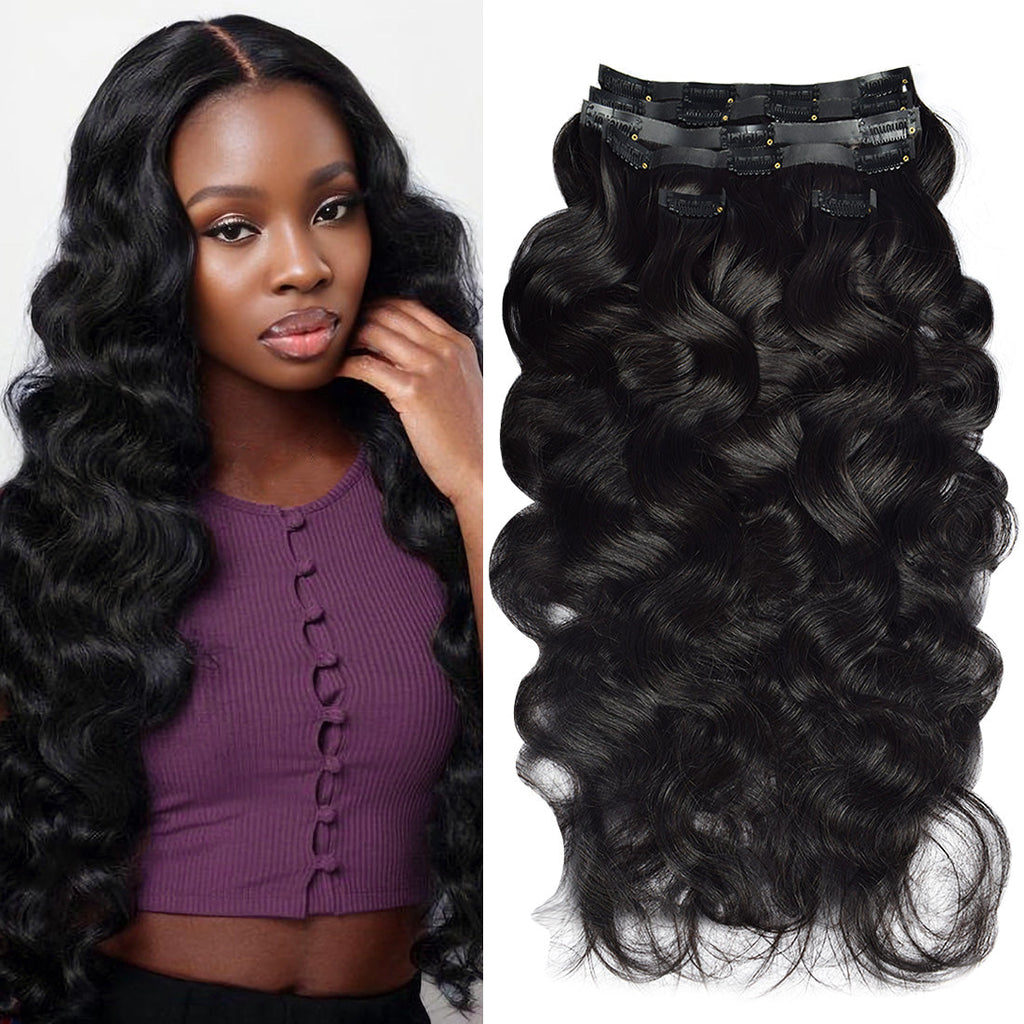 #1B 6Pcs Body Wave | PU Seamless Clip ins | Extensions Real Human Hair | boruihair