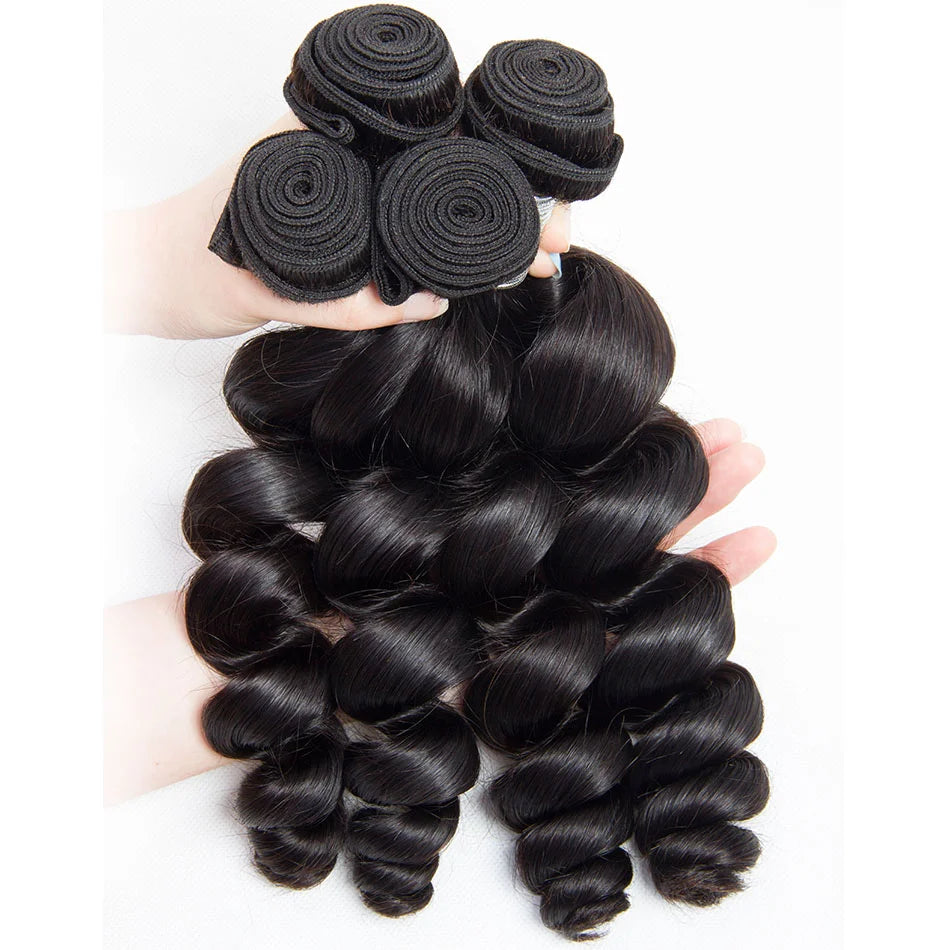 Loose Wave 4PCS Bundles & 1PC Closure or Frontal – 5x5, 13x4 & 13x6 | 100% Human Hair | HD Lace Wig | Boruihair