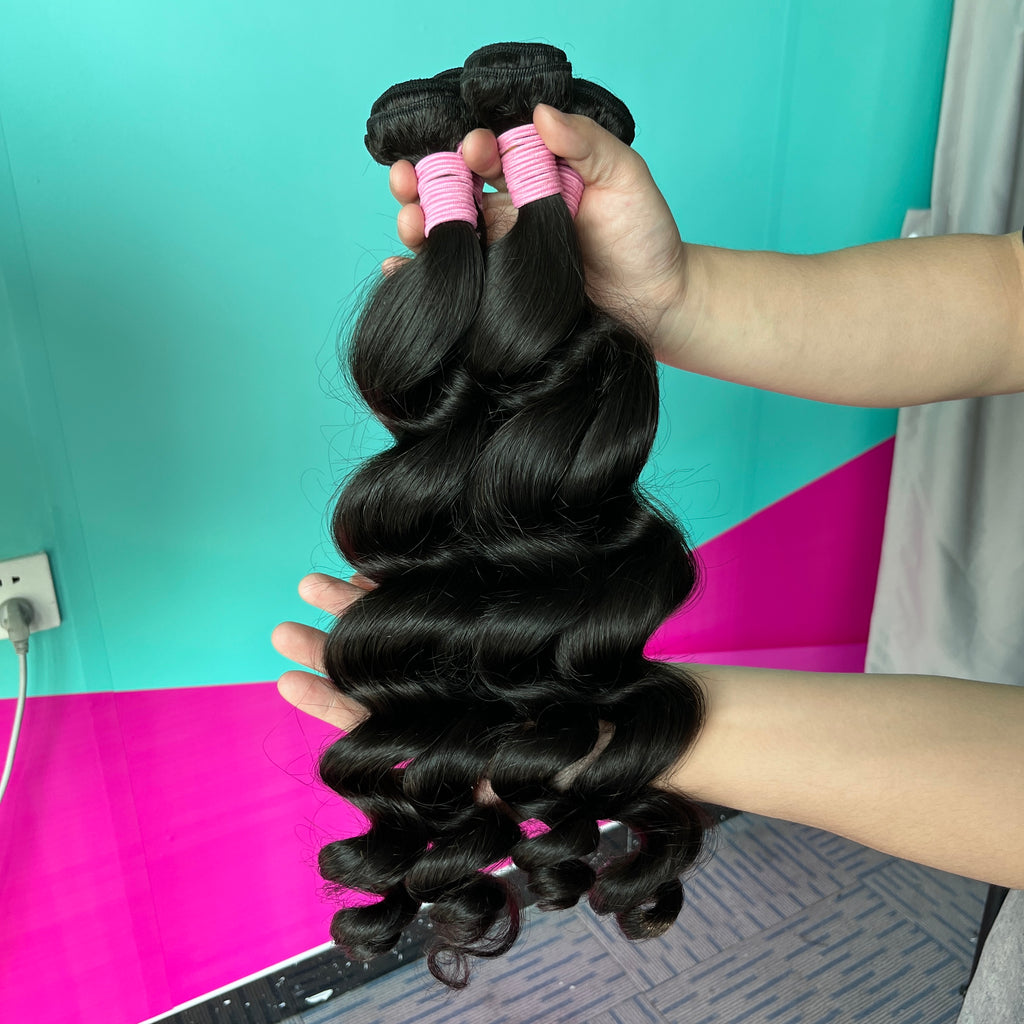 Loose Wave 4PCS Bundles & 1PC Closure or Frontal – 5x5, 13x4 & 13x6 | 100% Human Hair | Transparent Lace Wig | Boruihair