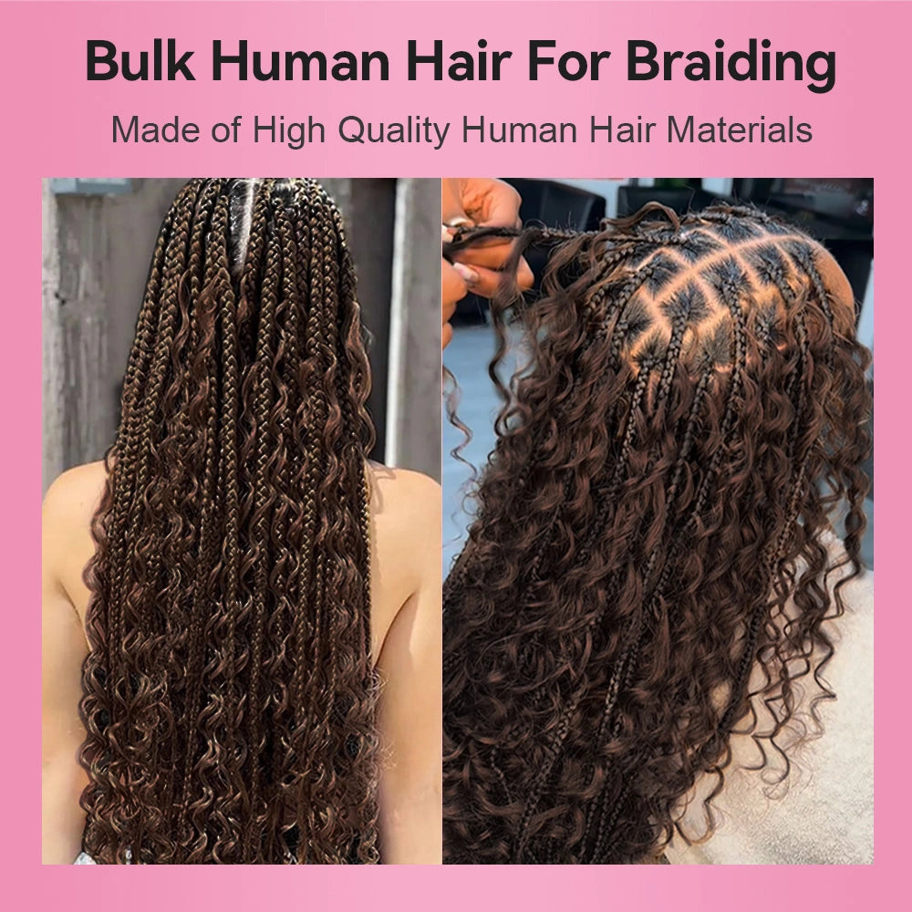 #2 Dark Brown Deep Wave Hair Bulk | For Braiding | 100% Human Hair | BORUIHAIR