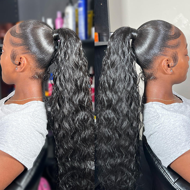 Water Wave 12A Warp Around Ponytails 100% Human Hair Ponytails