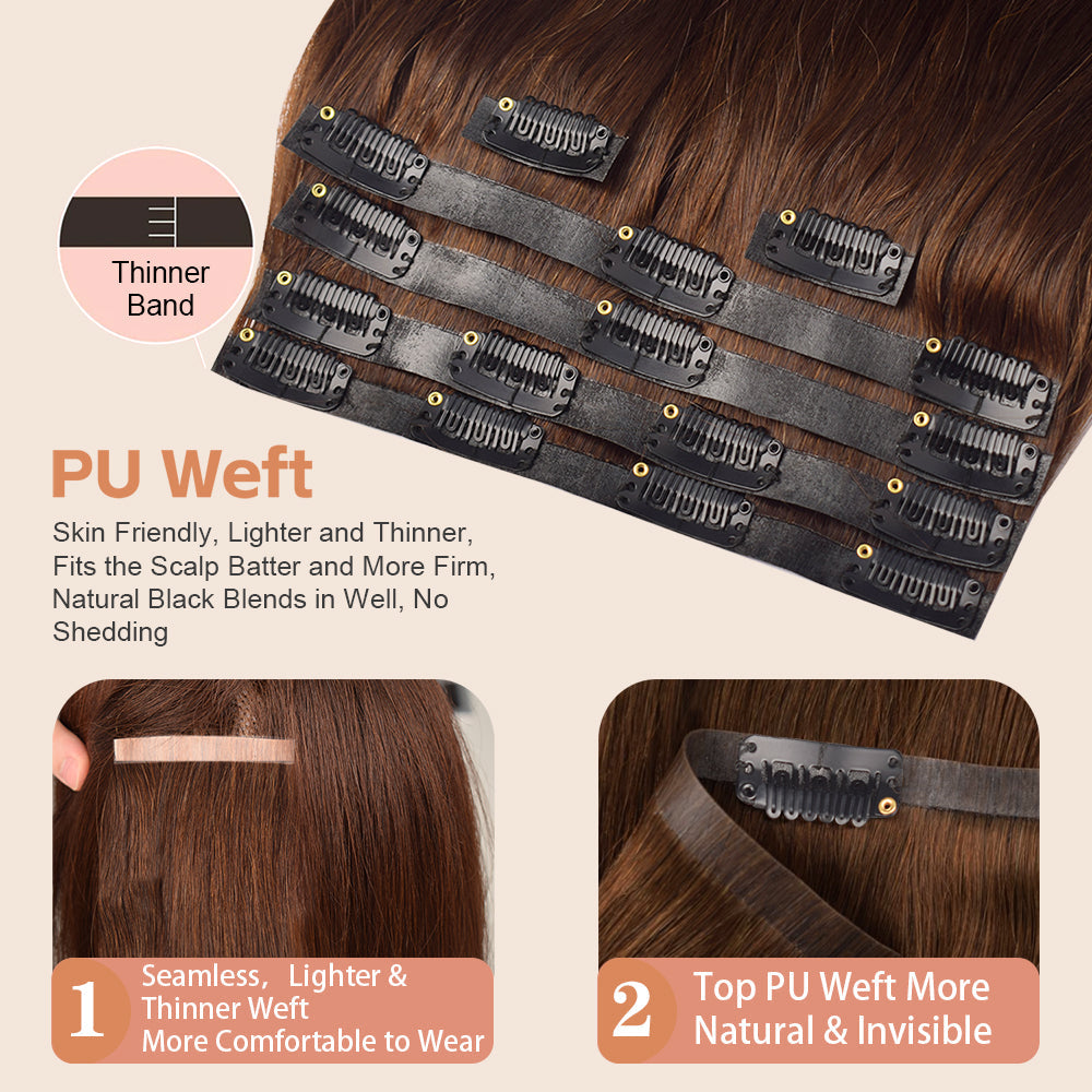 #3 Straight | Clip in Hair | 6Pcs 100g | PU Seamless Clip ins | Extensions Real Human Hair | boruihair